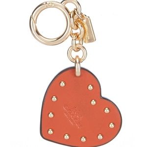 Coach Studded Heart Bag Leather Charm Vermillion